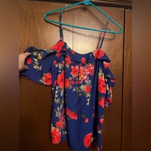 Skies Are Blue Floral Cold-Shoulder Top